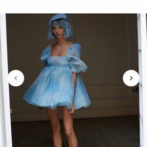Selkie Sky Blue Puff Sleeve Mini Dress
